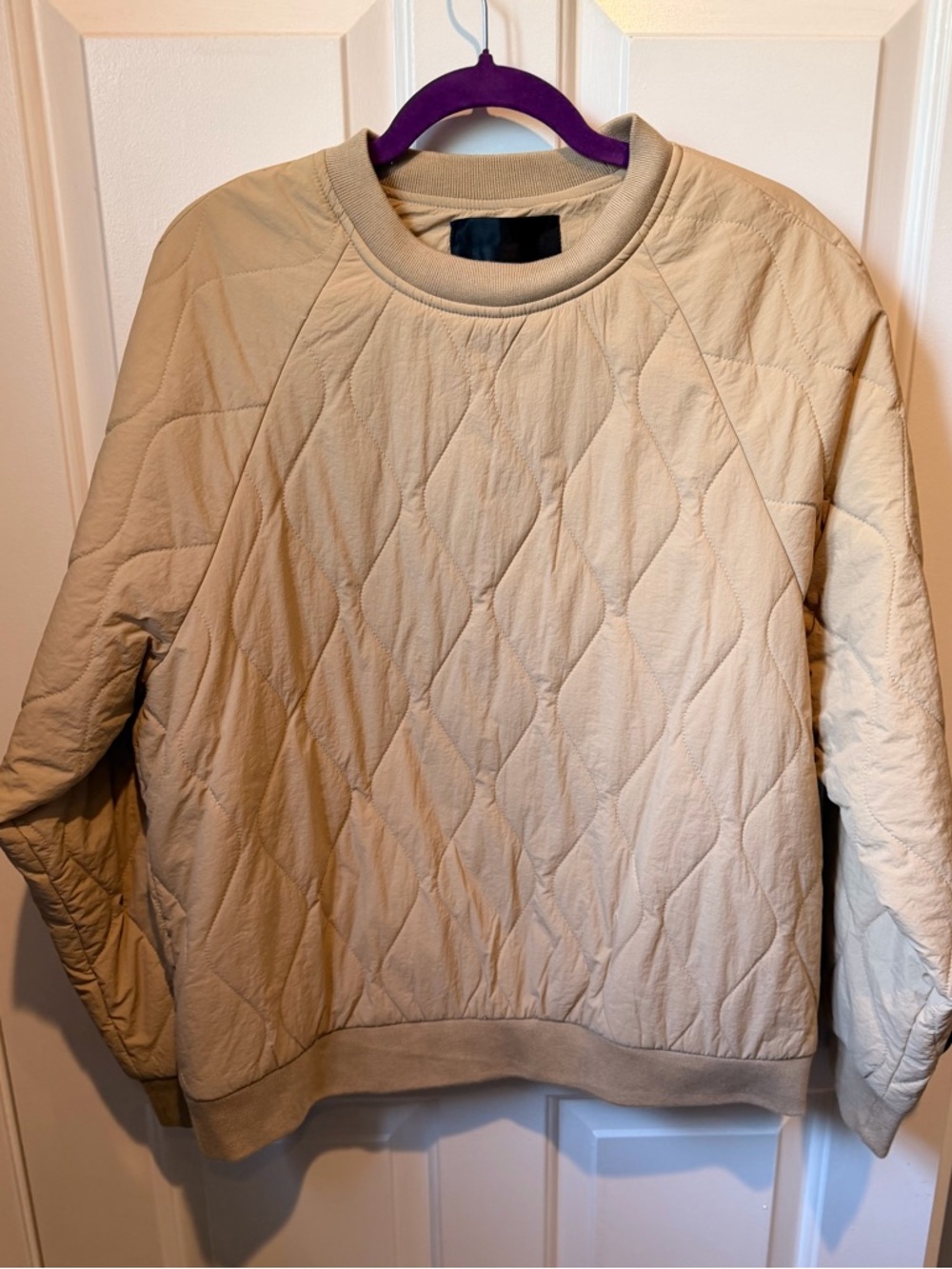 Oak + Fort Quilted Pullover Jacket Beige Minimalist Crewneck